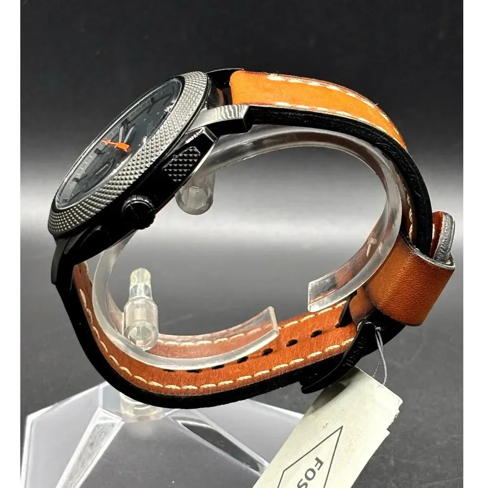 Fossil Machine FS5234 Chronograph Black Brown Leather Men’s Watch 45mm